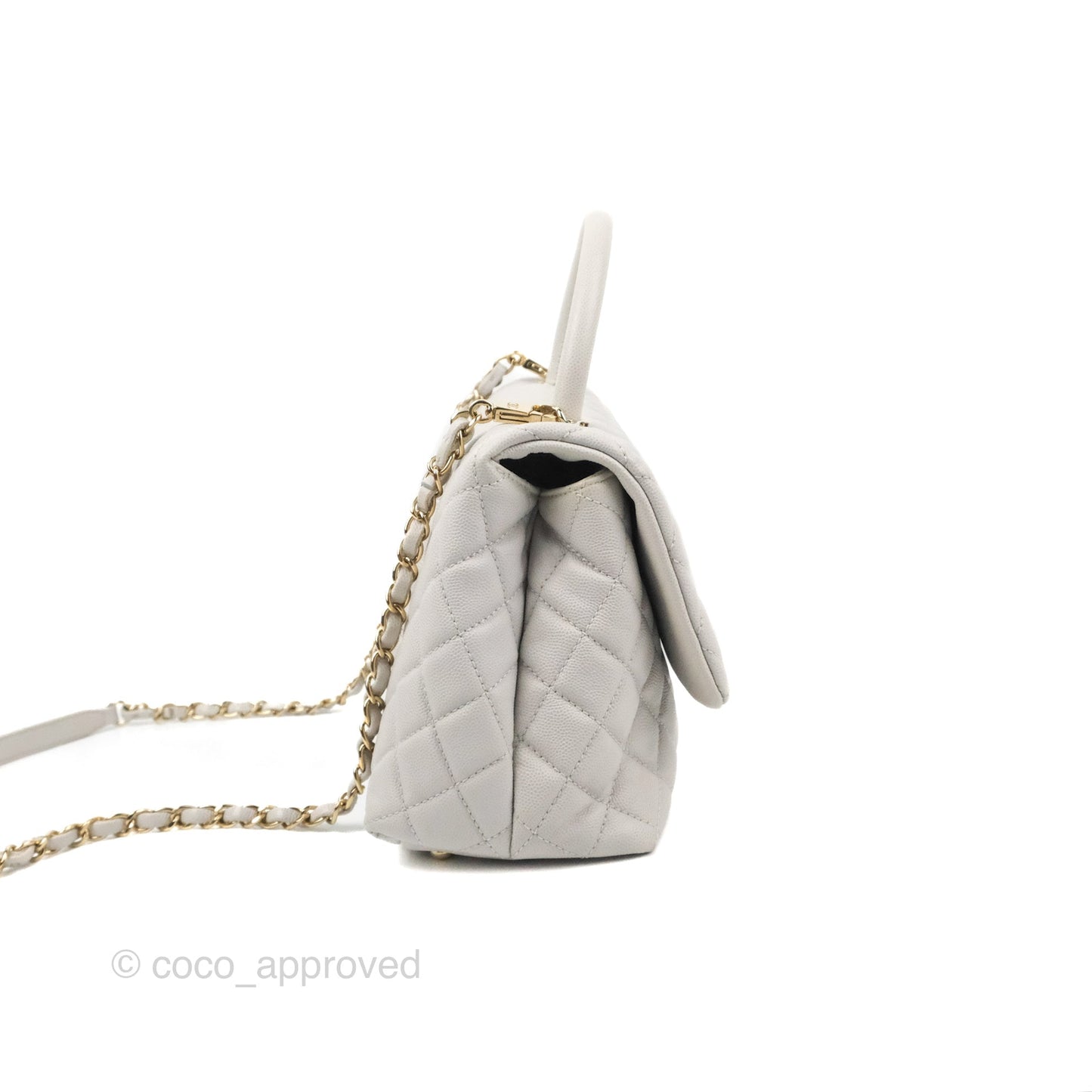 Chanel Medium Coco Handle Quilted Grey Caviar Gold Hardware