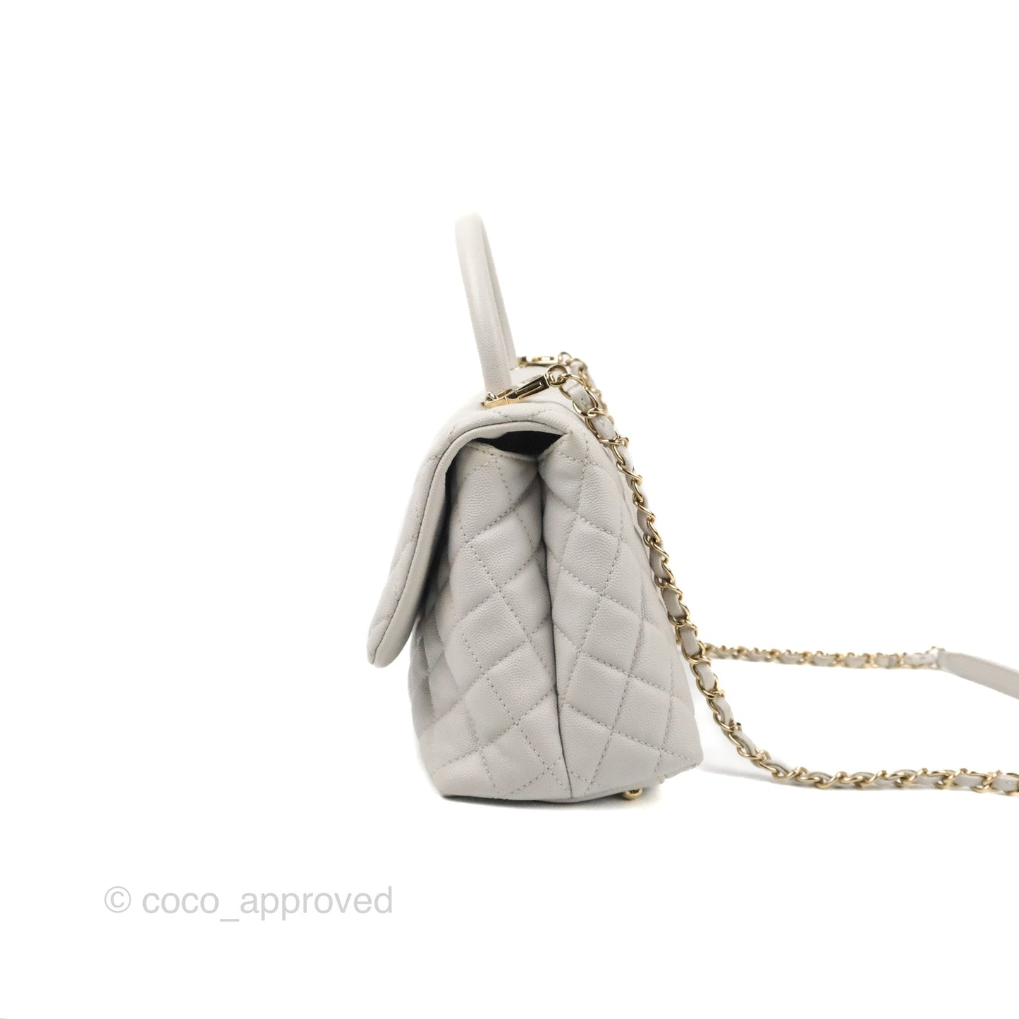 Chanel Medium Coco Handle Quilted Grey Caviar Gold Hardware