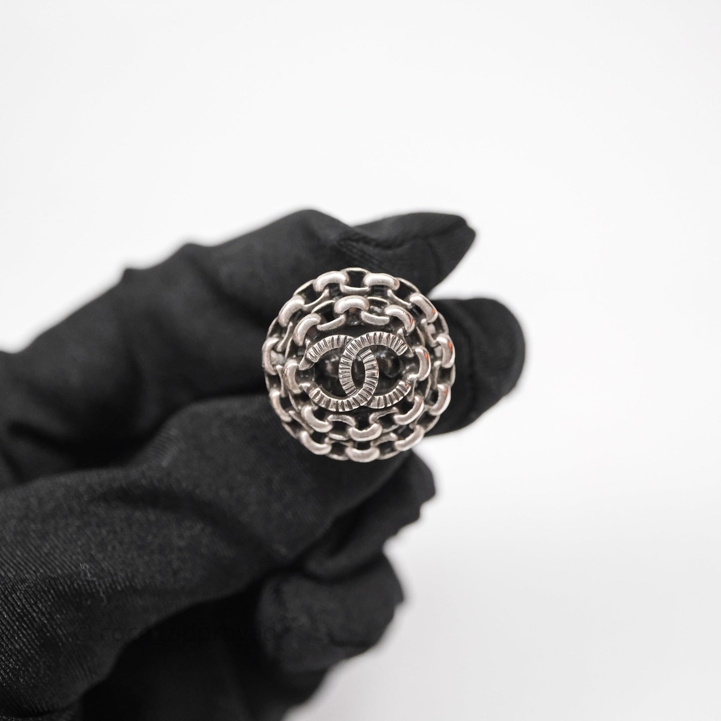 Chanel CC Chain Round Ring Ruthenium Tone 10P
