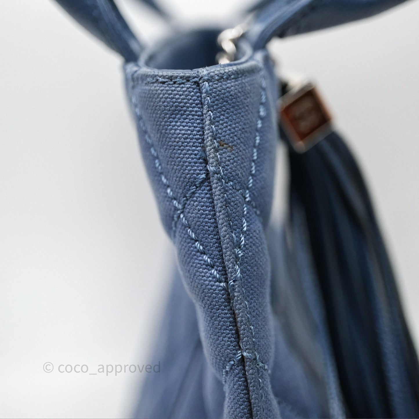 Chanel Blue Caviar Tassel Canvas Tote Bag
