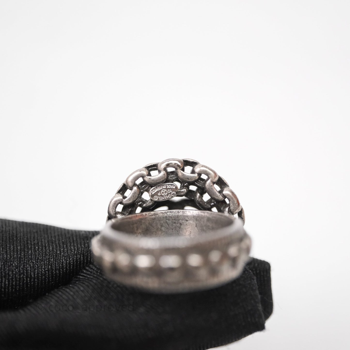 Chanel CC Chain Round Ring Ruthenium Tone 10P