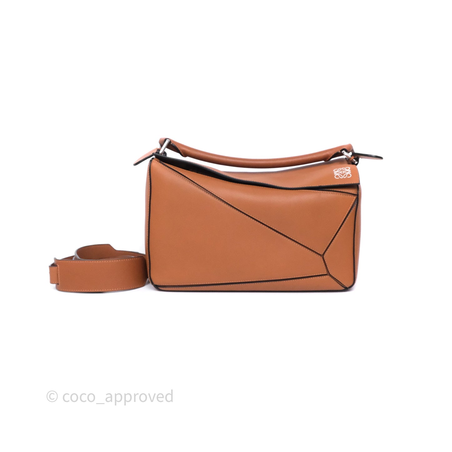 Loewe Medium Puzzle Bag Tan Calfskin Silver Hardware