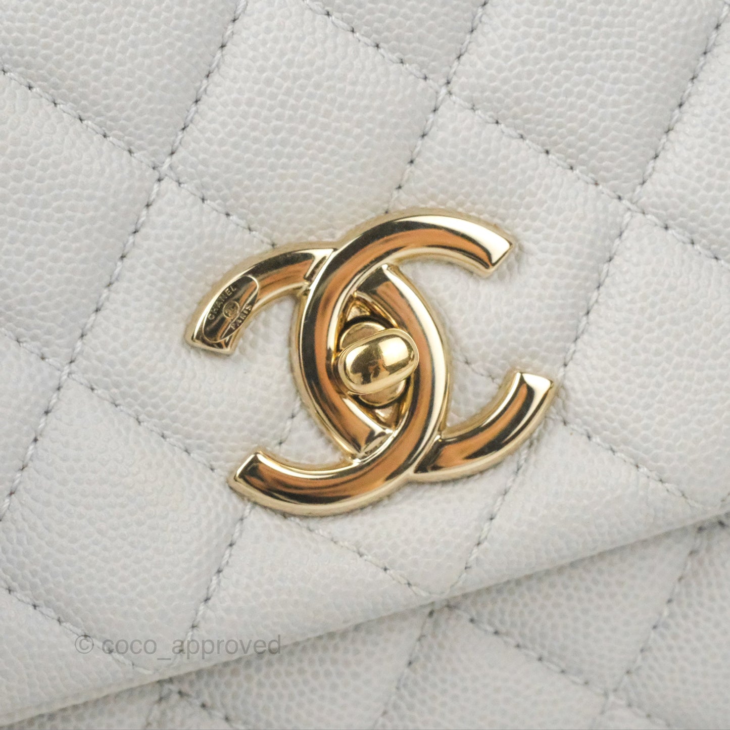 Chanel Medium Coco Handle Quilted Grey Caviar Gold Hardware