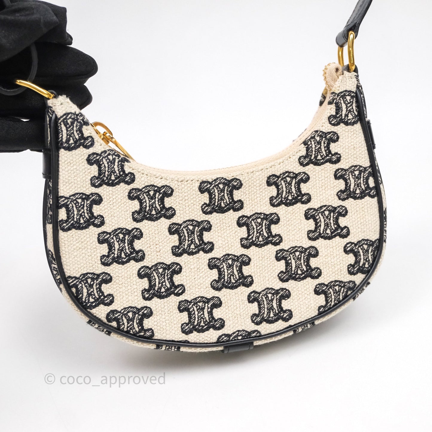 Celine Mini Ava Bag In Triomphe Canvas Black