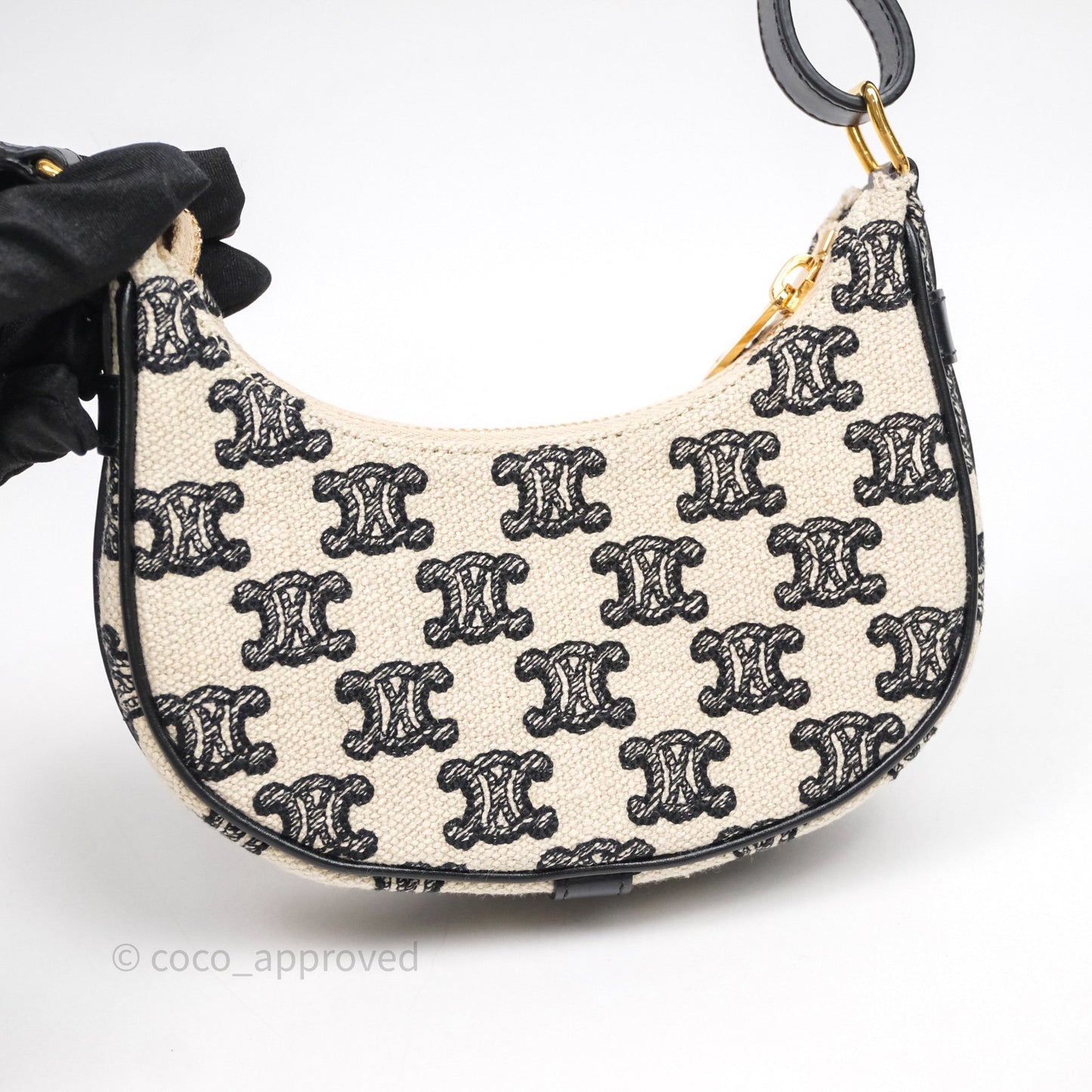 Celine Mini Ava Bag In Triomphe Canvas Black