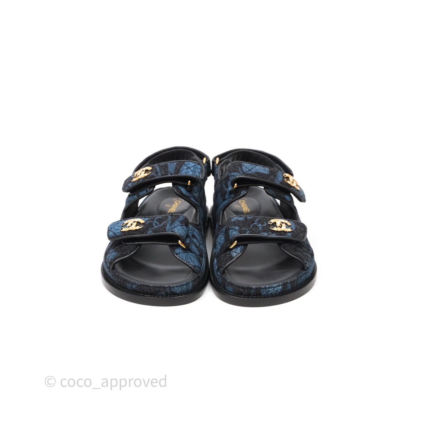 Chanel Dad Sandals CC Black Blue Denim Size 37