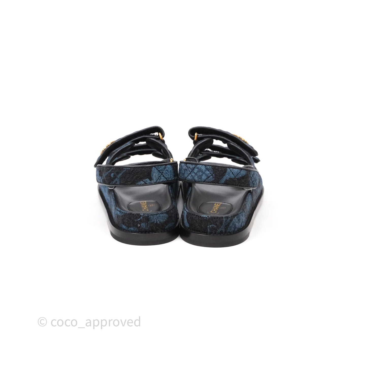 Chanel Dad Sandals CC Black Blue Denim Size 37