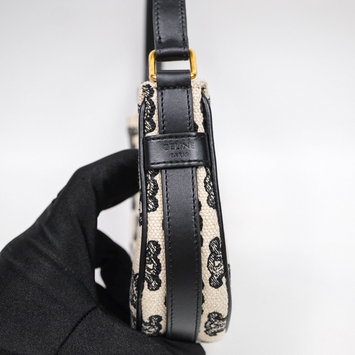 Celine Mini Ava Bag In Triomphe Canvas Black