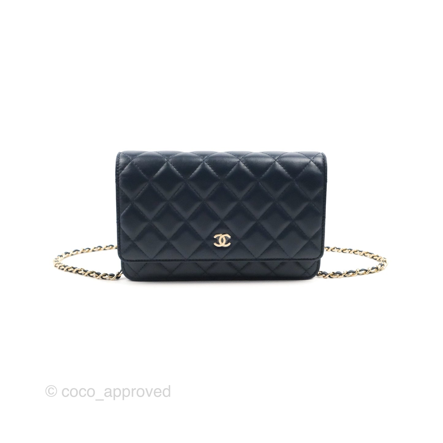 Chanel Quilted Classic Wallet on Chain WOC Navy Lambskin Gold Hardware