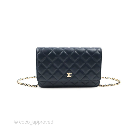 Chanel Quilted Classic Wallet on Chain WOC Navy Lambskin Gold Hardware
