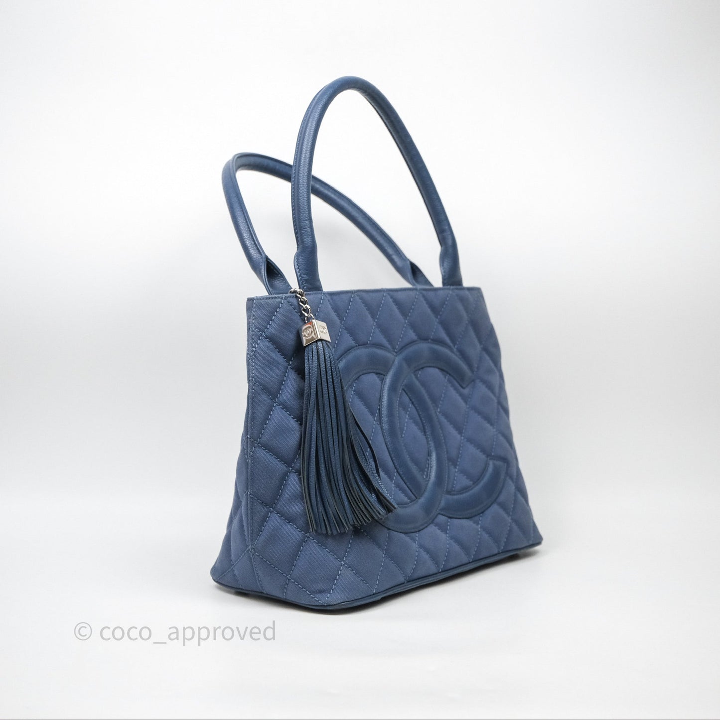 Chanel Blue Caviar Tassel Canvas Tote Bag