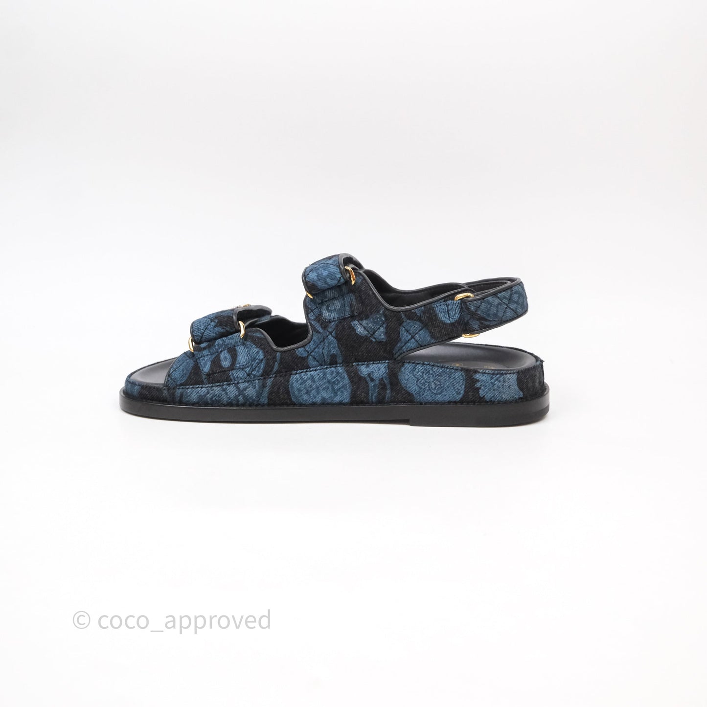 Chanel Dad Sandals CC Black Blue Denim Size 37