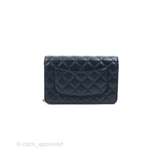Chanel Quilted Classic Wallet on Chain WOC Navy Lambskin Gold Hardware