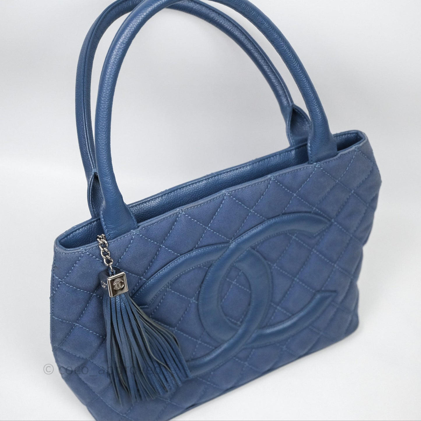 Chanel Blue Caviar Tassel Canvas Tote Bag