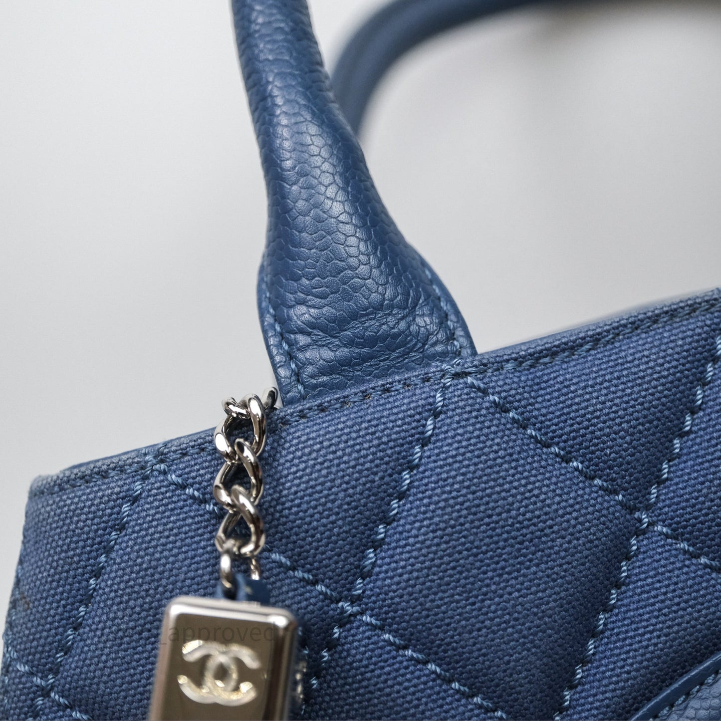Chanel Blue Caviar Tassel Canvas Tote Bag