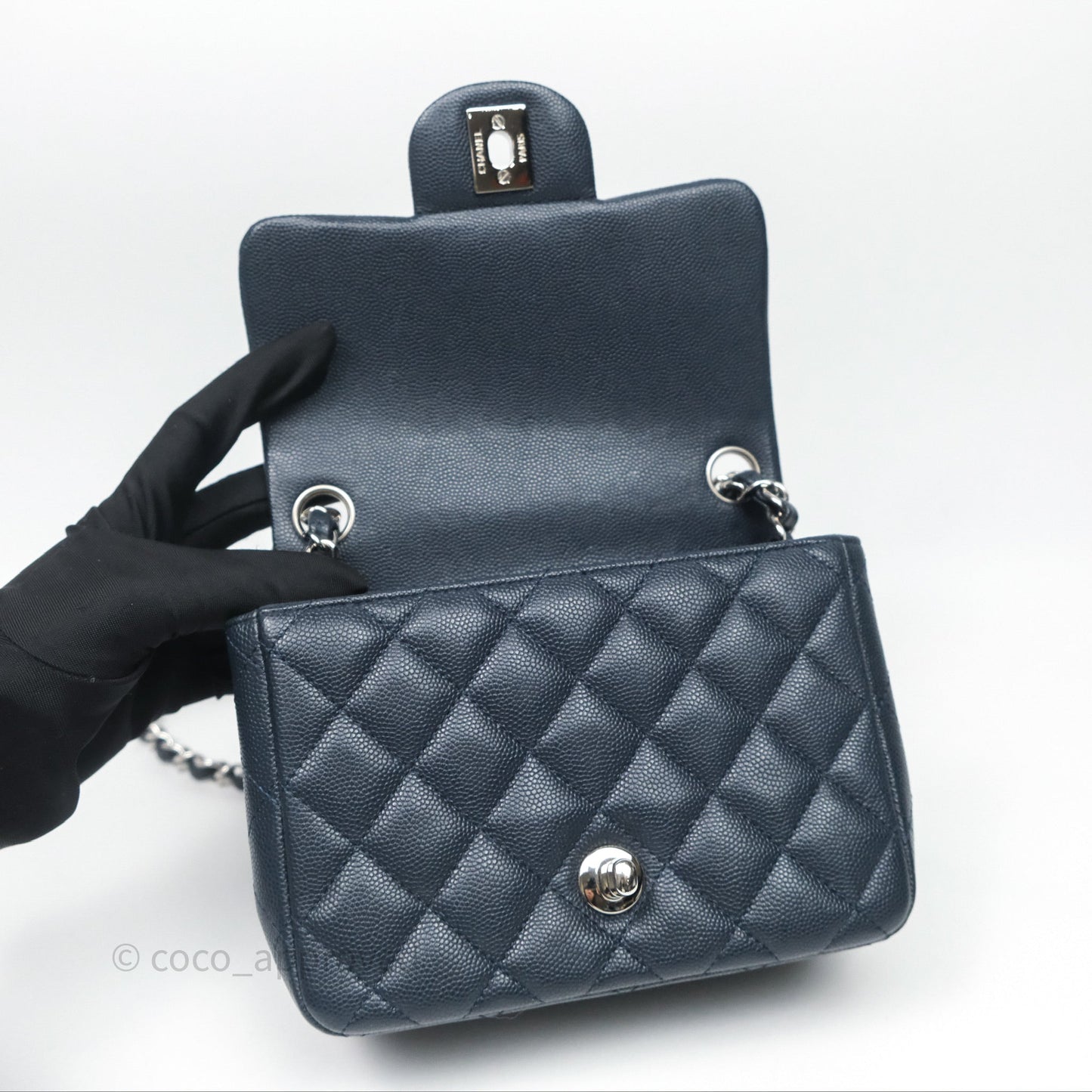 Chanel Quilted Mini Square Navy Caviar Silver Hardware