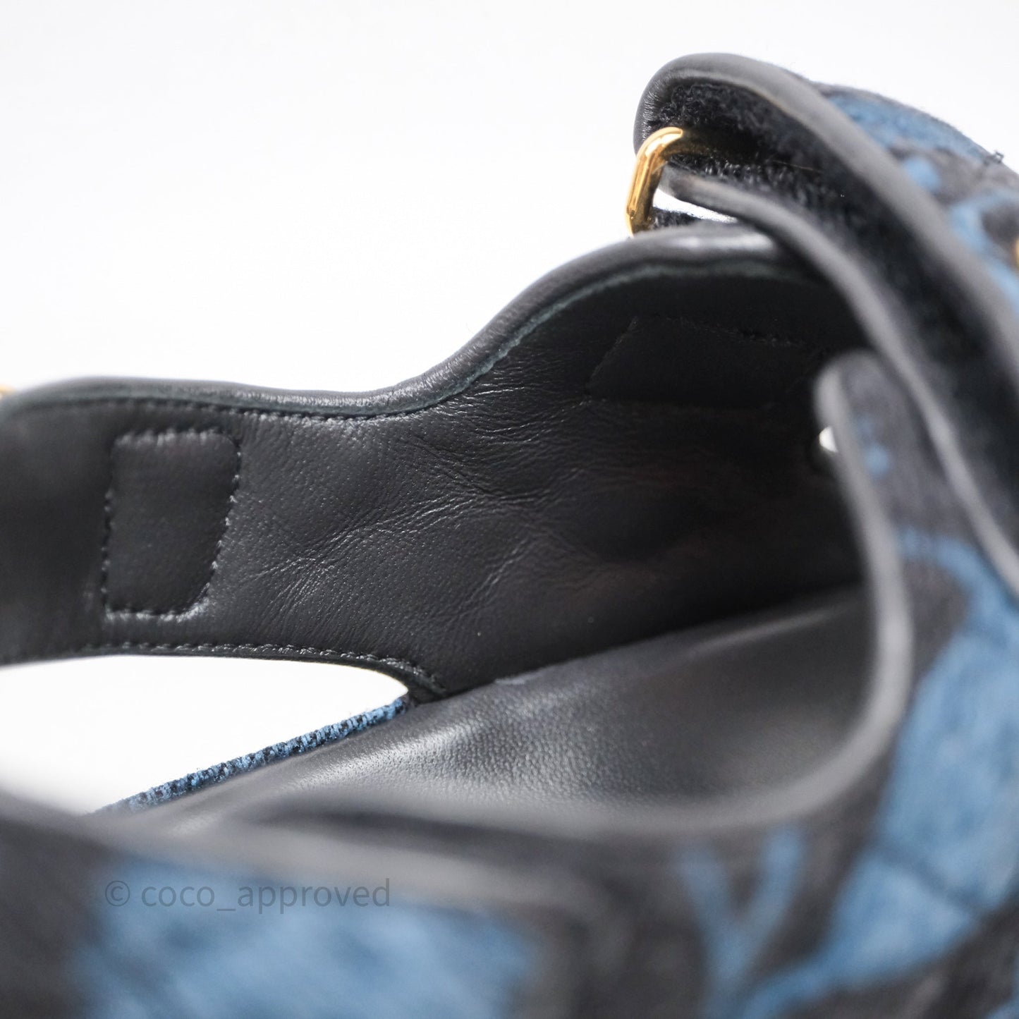 Chanel Dad Sandals CC Black Blue Denim Size 37