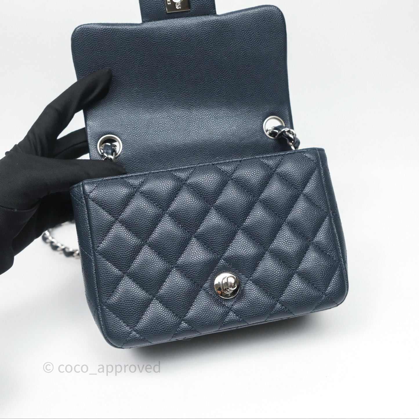 Chanel Quilted Mini Square Navy Caviar Silver Hardware