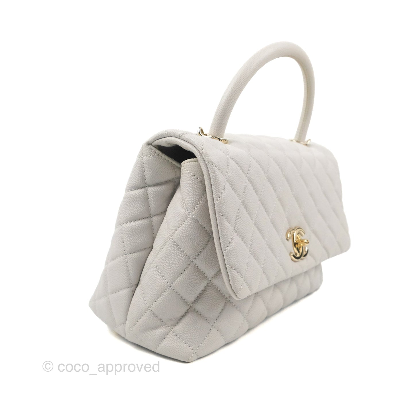 Chanel Medium Coco Handle Quilted Grey Caviar Gold Hardware