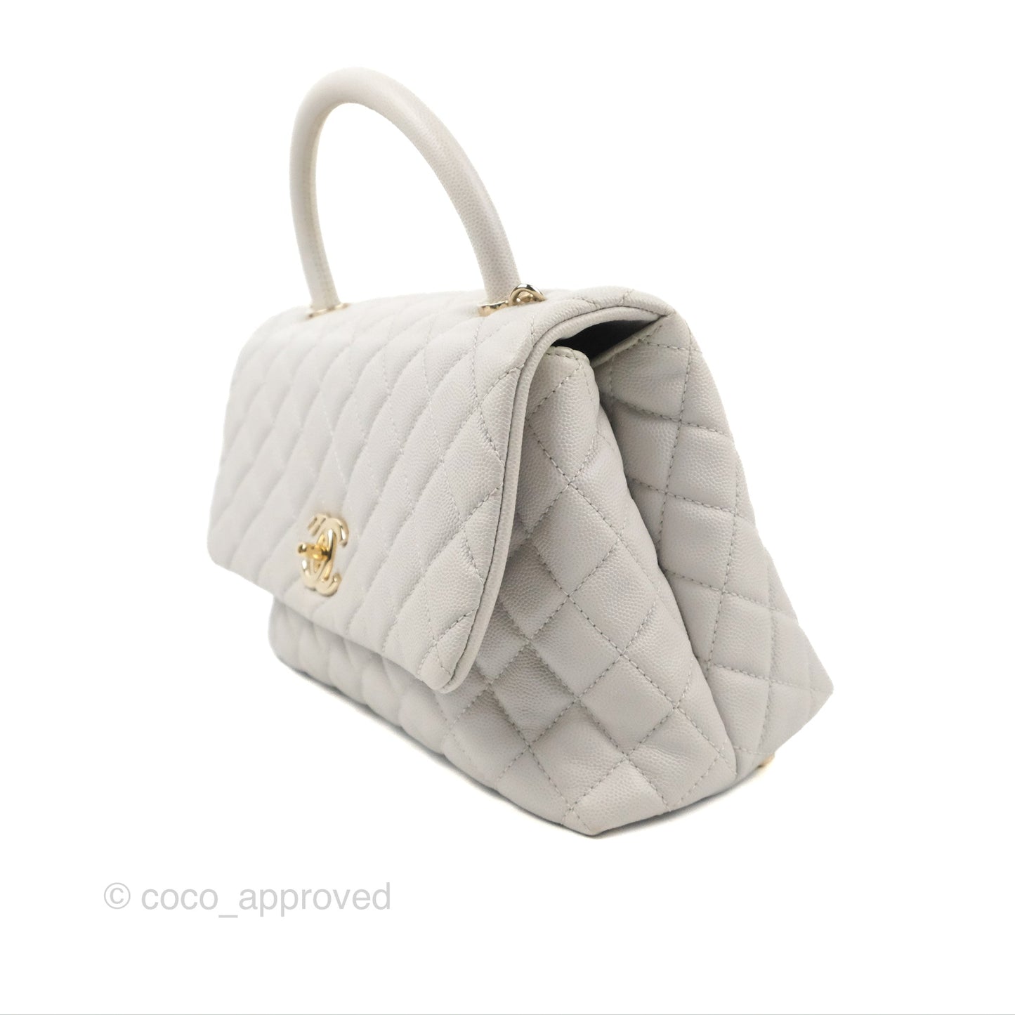 Chanel Medium Coco Handle Quilted Grey Caviar Gold Hardware