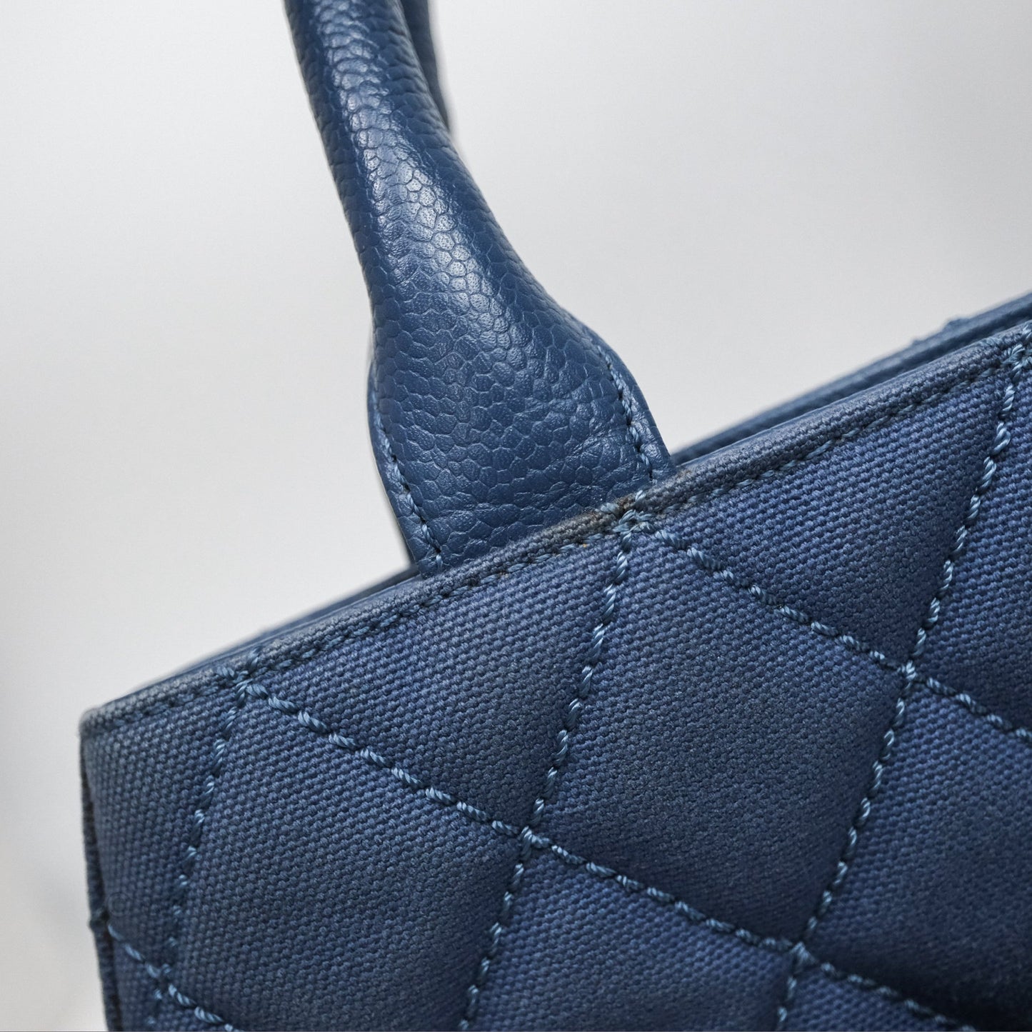 Chanel Blue Caviar Tassel Canvas Tote Bag