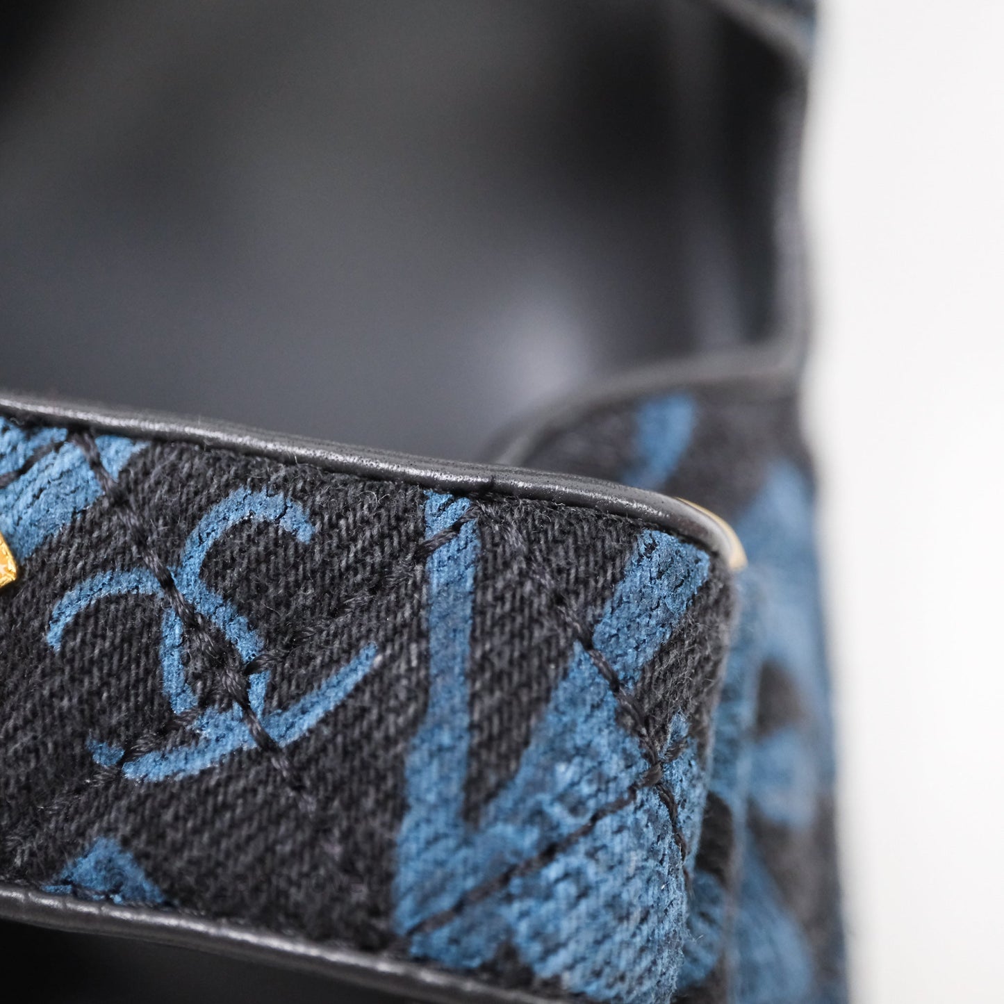 Chanel Dad Sandals CC Black Blue Denim Size 37