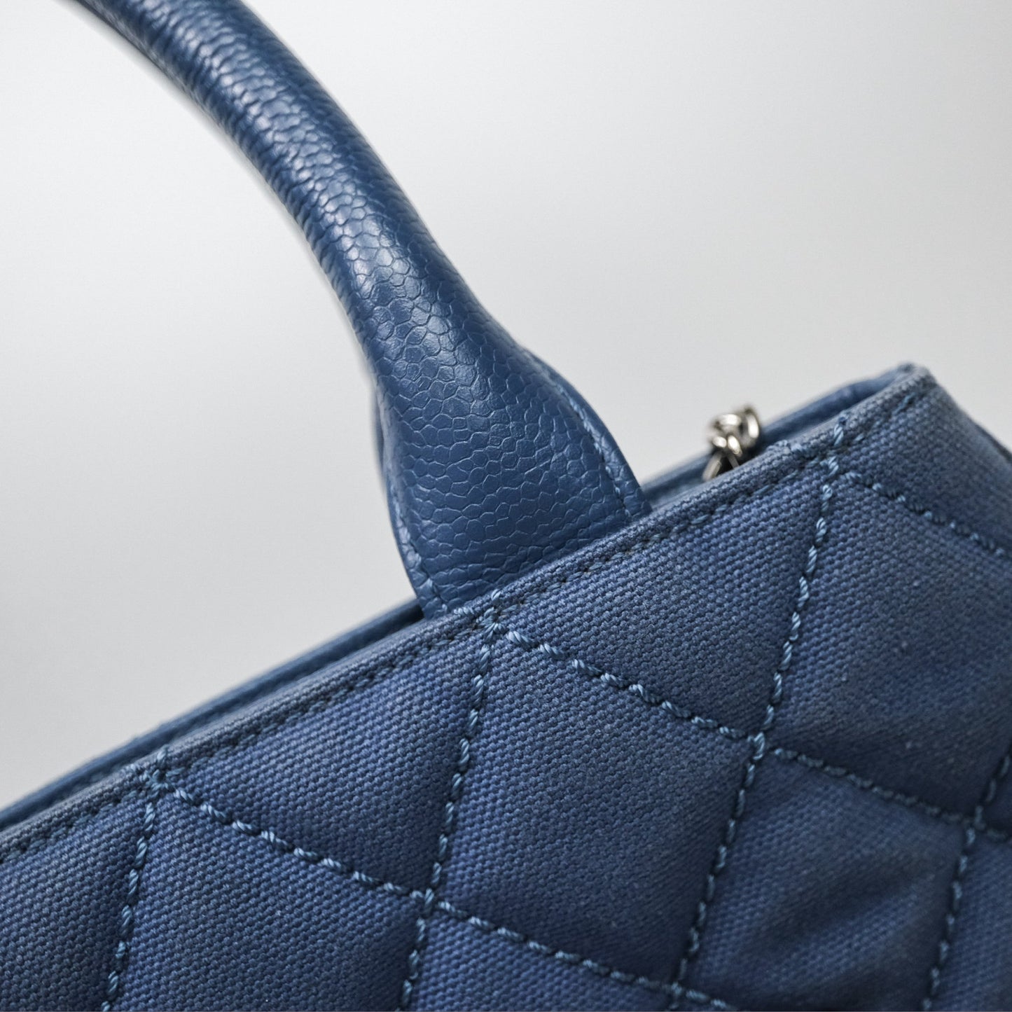 Chanel Blue Caviar Tassel Canvas Tote Bag