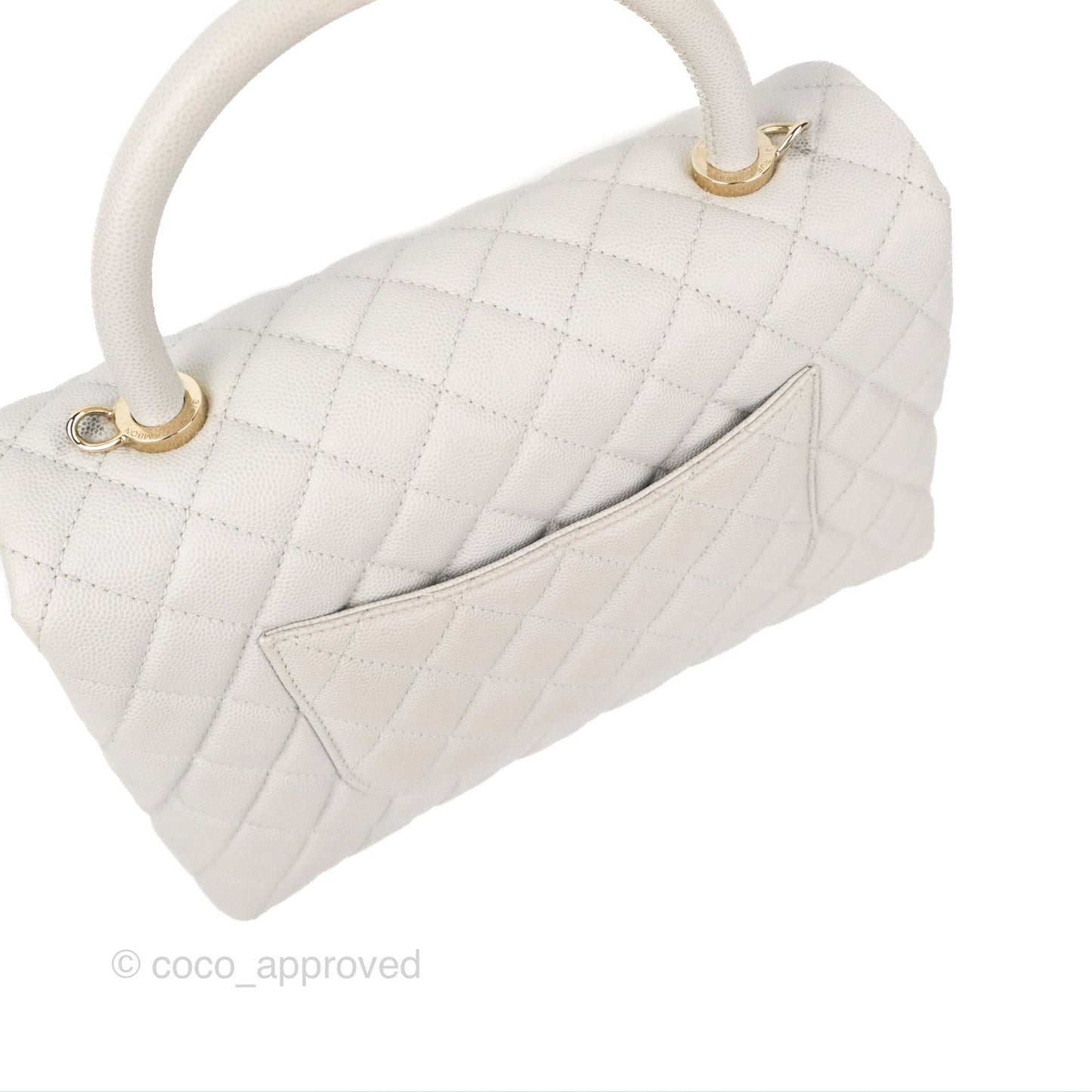 Chanel Medium Coco Handle Quilted Grey Caviar Gold Hardware