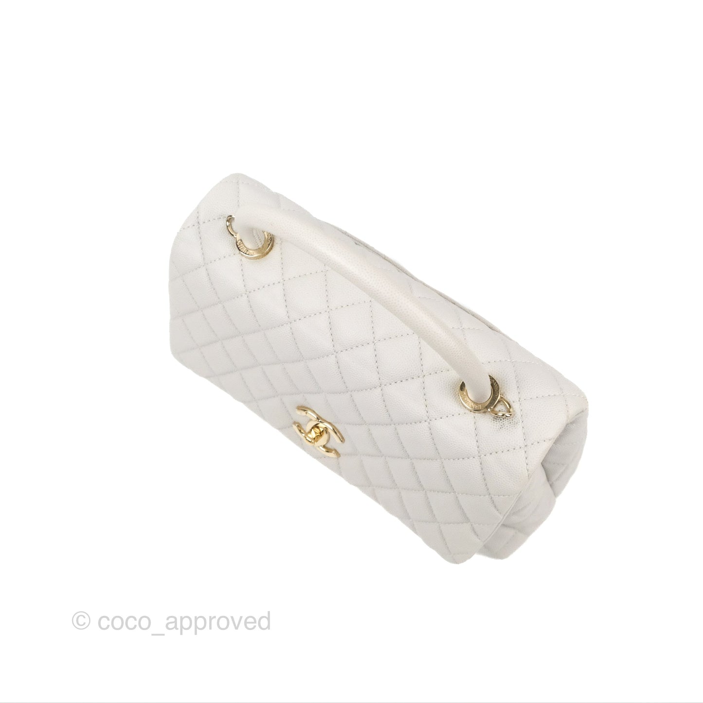 Chanel Medium Coco Handle Quilted Grey Caviar Gold Hardware