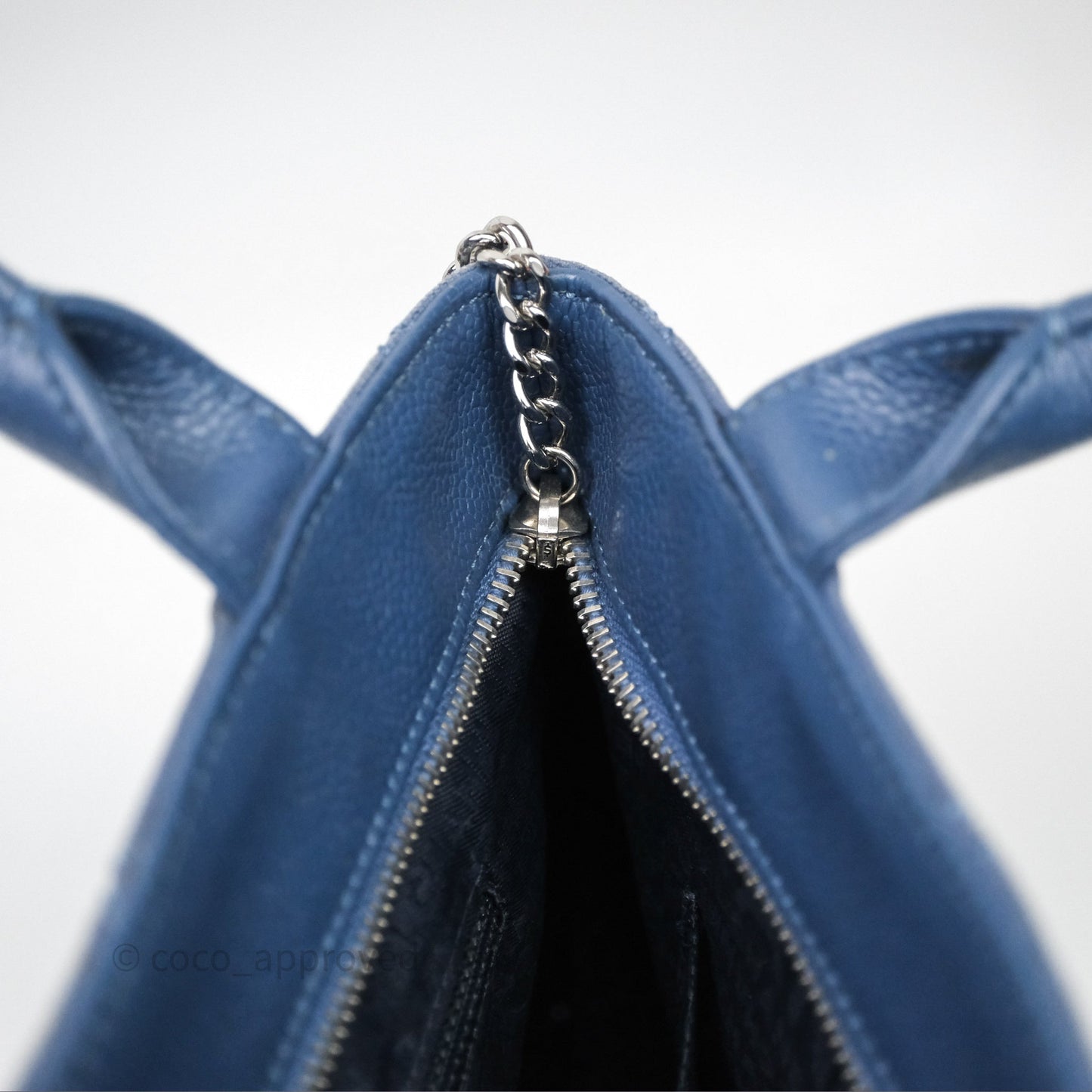 Chanel Blue Caviar Tassel Canvas Tote Bag