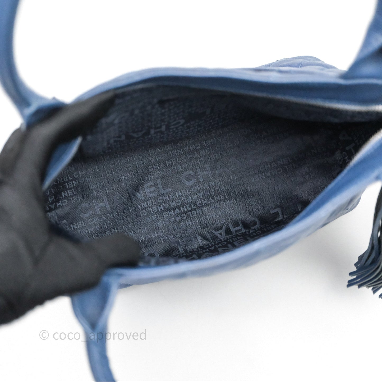 Chanel Blue Caviar Tassel Canvas Tote Bag