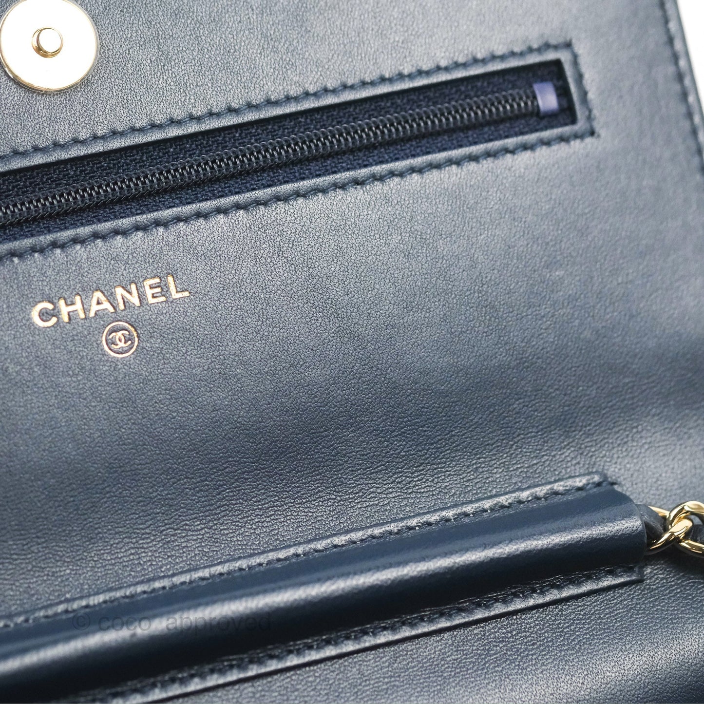 Chanel Quilted Classic Wallet on Chain WOC Navy Lambskin Gold Hardware