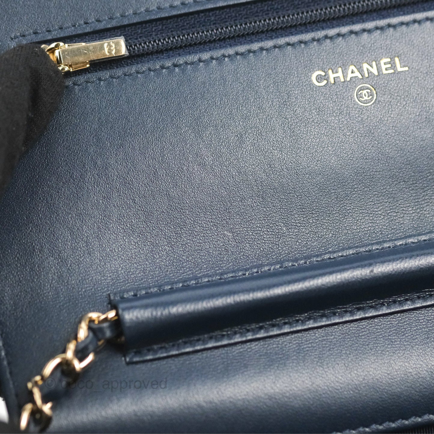 Chanel Quilted Classic Wallet on Chain WOC Navy Lambskin Gold Hardware