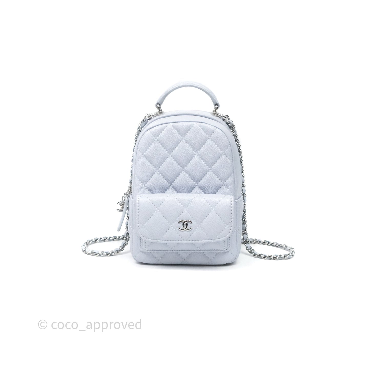 Chanel Classic Mini Backpack Light Blue Grey Caviar Silver Hardware