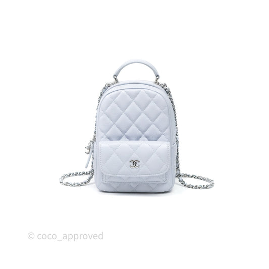 Chanel Classic Mini Backpack Light Blue Grey Caviar Silver Hardware