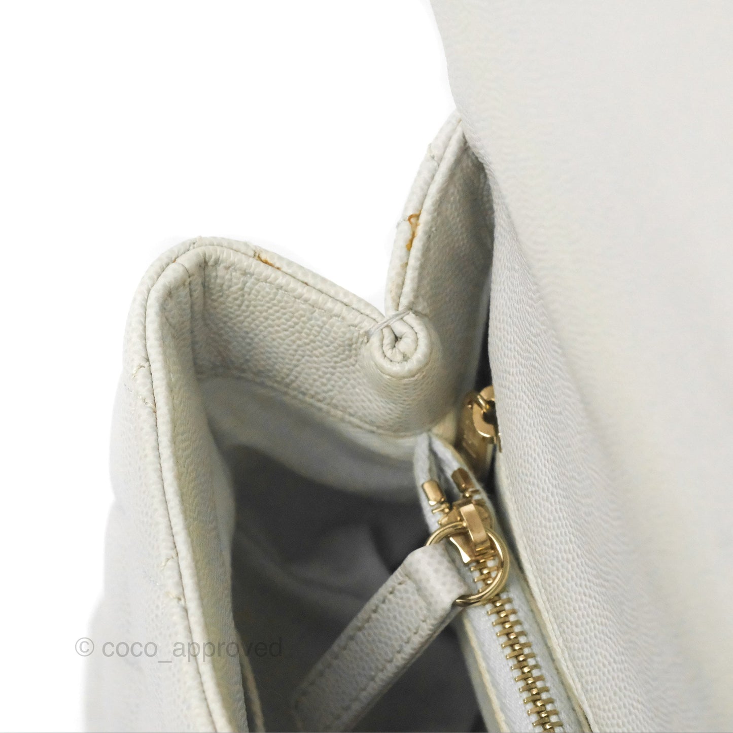 Chanel Medium Coco Handle Quilted Grey Caviar Gold Hardware