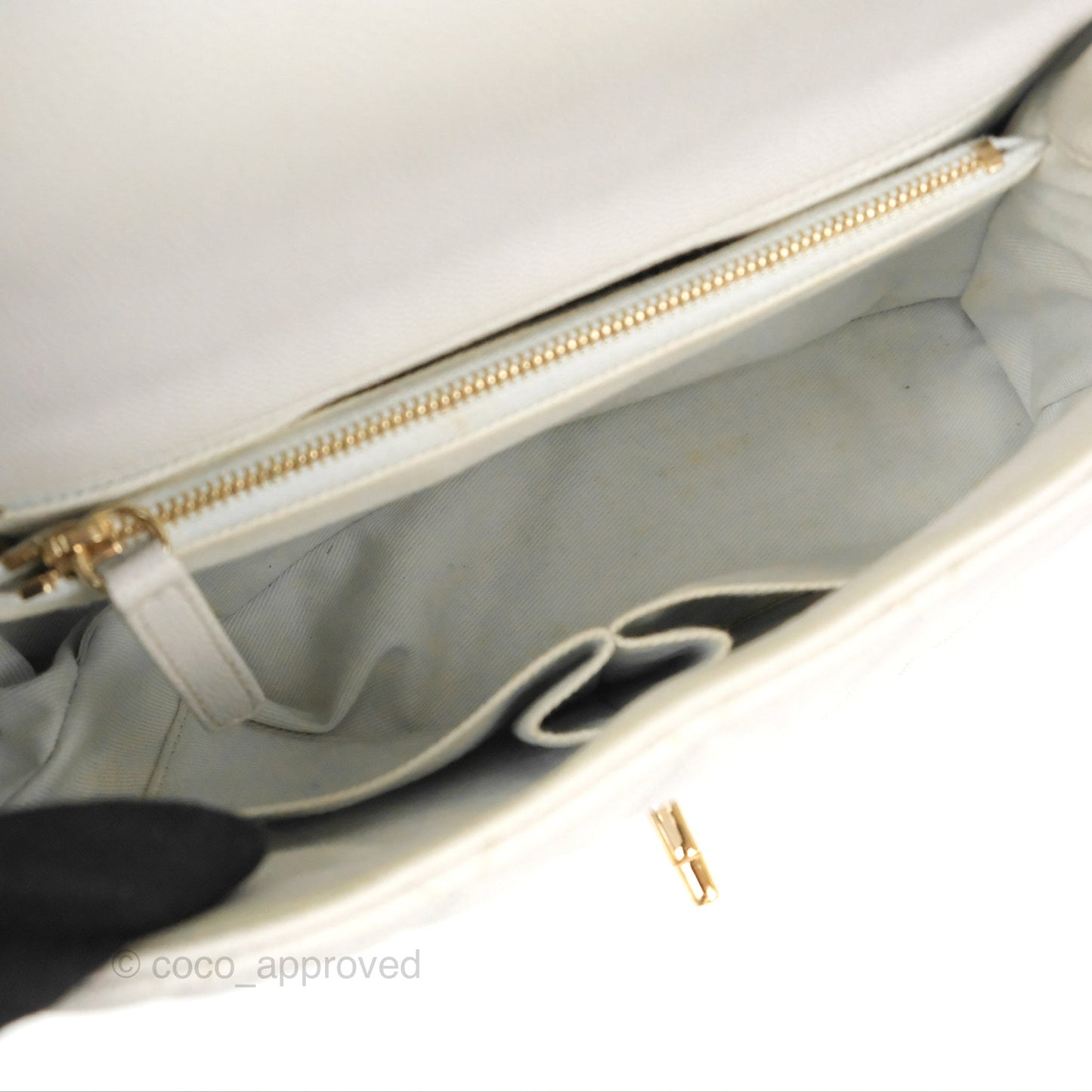 Chanel Medium Coco Handle Quilted Grey Caviar Gold Hardware