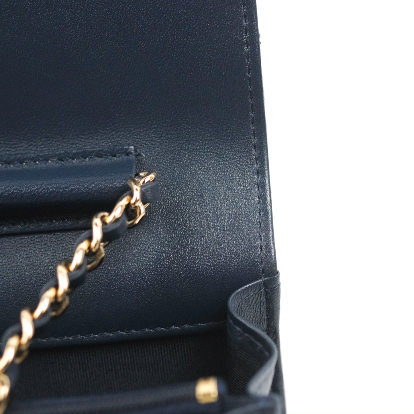 Chanel Quilted Classic Wallet on Chain WOC Navy Lambskin Gold Hardware