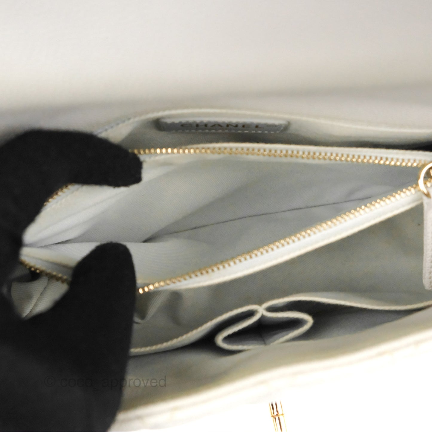 Chanel Medium Coco Handle Quilted Grey Caviar Gold Hardware