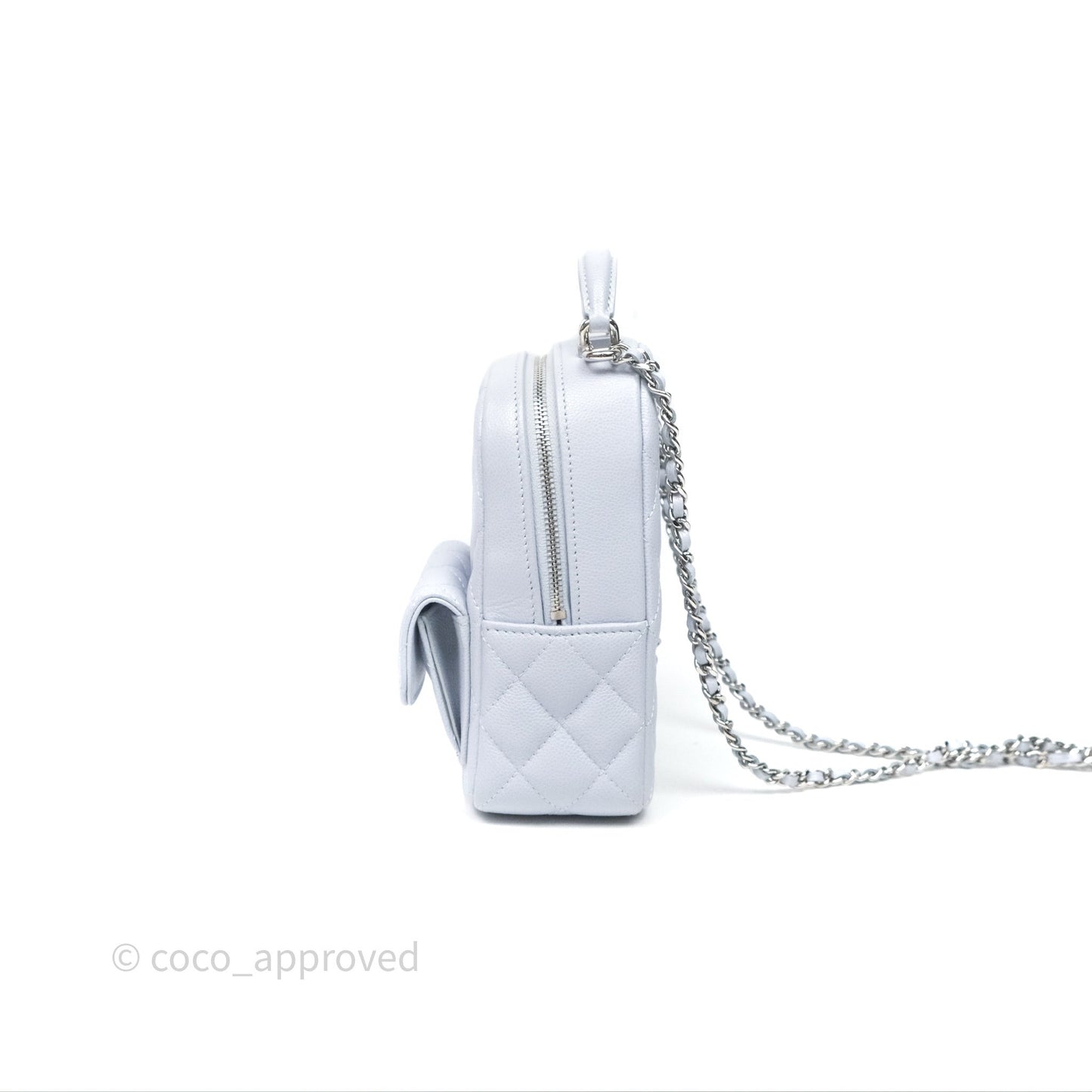Chanel Classic Mini Backpack Light Blue Grey Caviar Silver Hardware