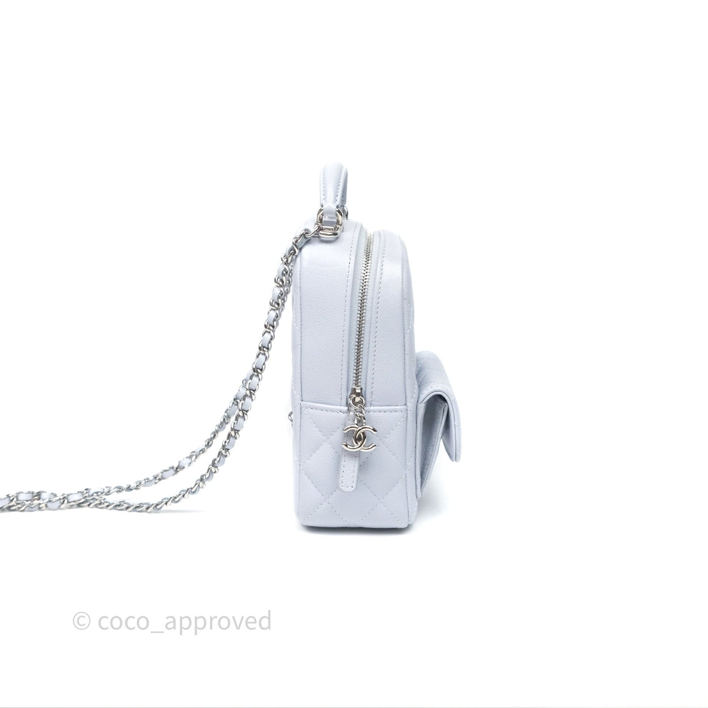 Chanel Classic Mini Backpack Light Blue Grey Caviar Silver Hardware