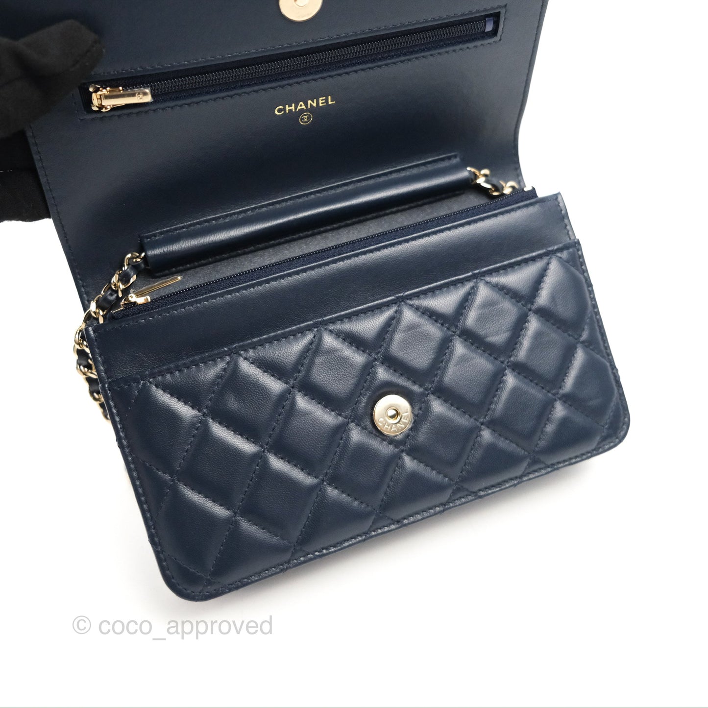 Chanel Quilted Classic Wallet on Chain WOC Navy Lambskin Gold Hardware