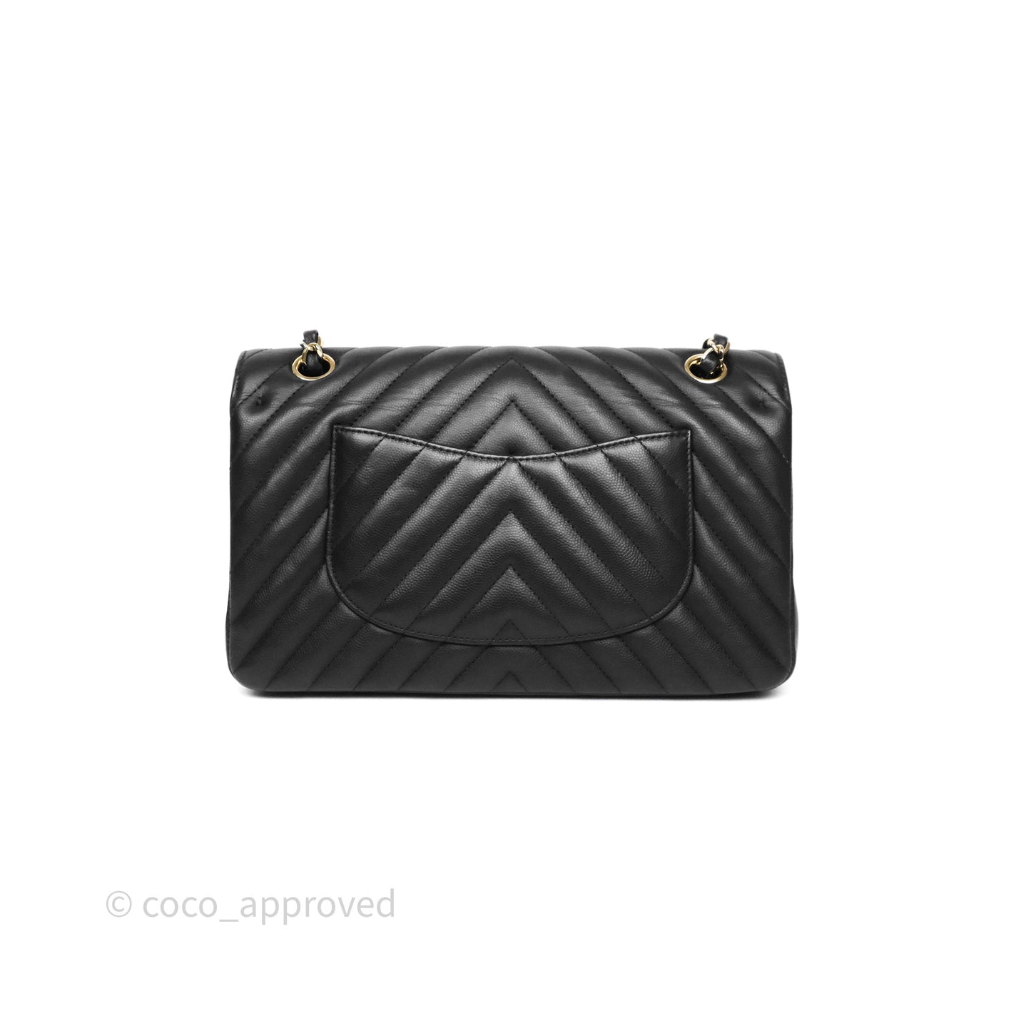 Chanel Classic M/L Medium Flap Chevron Black Caviar Gold Hardware
