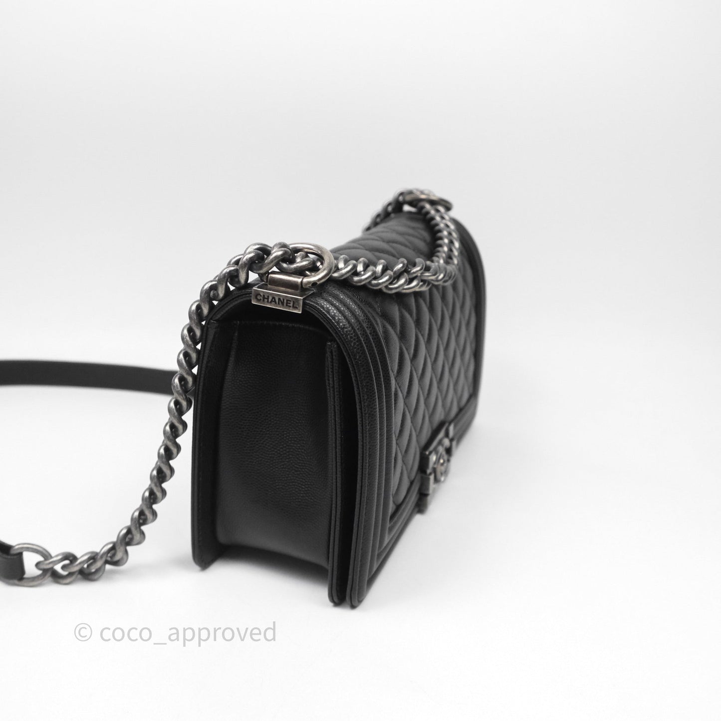 Chanel Quilted Medium Boy Black Caviar Ruthenium Hardware