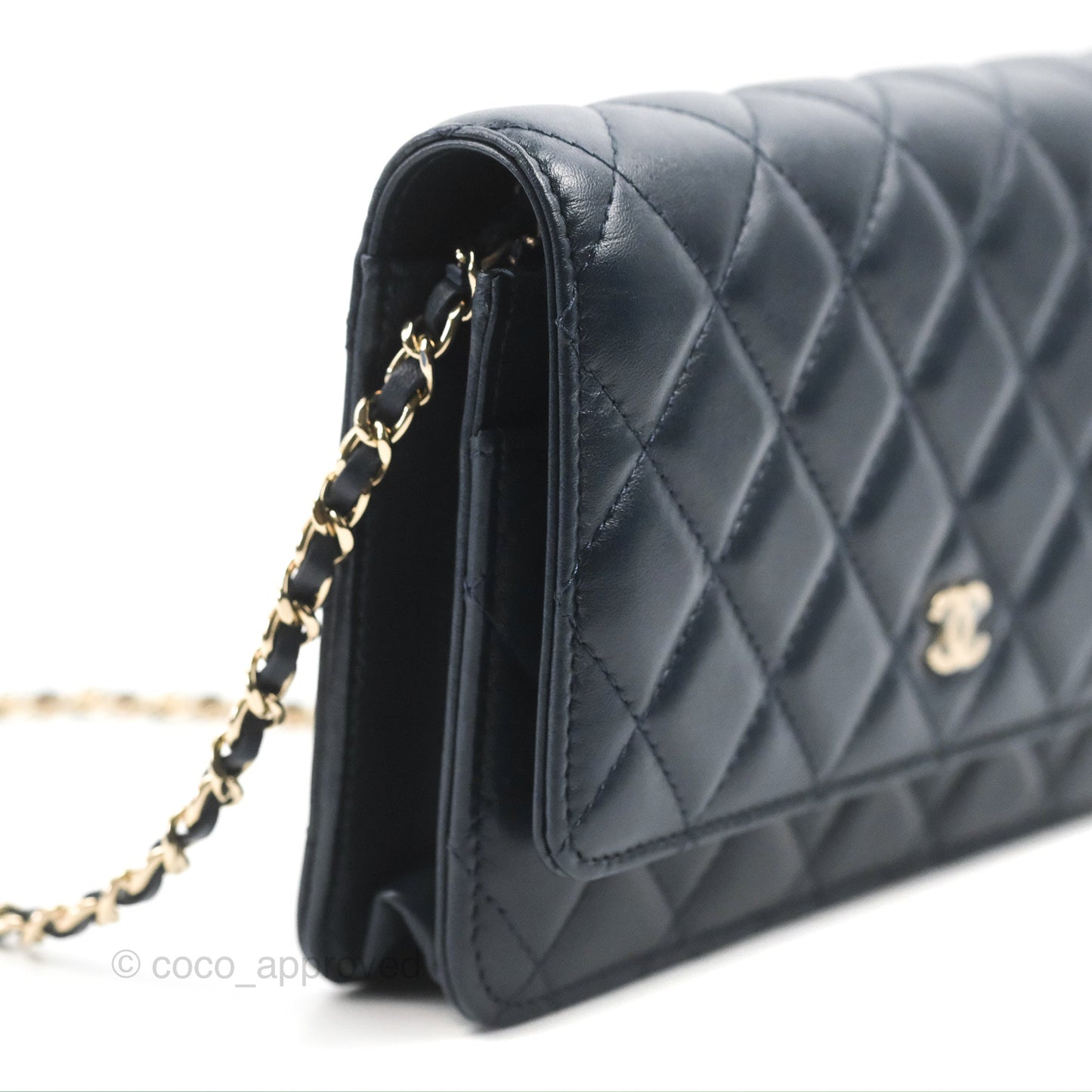 Chanel Quilted Classic Wallet on Chain WOC Navy Lambskin Gold Hardware