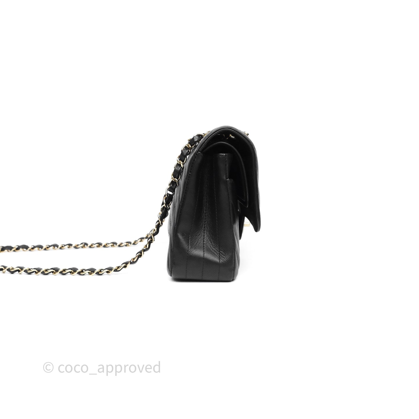 Chanel Classic M/L Medium Flap Chevron Black Caviar Gold Hardware