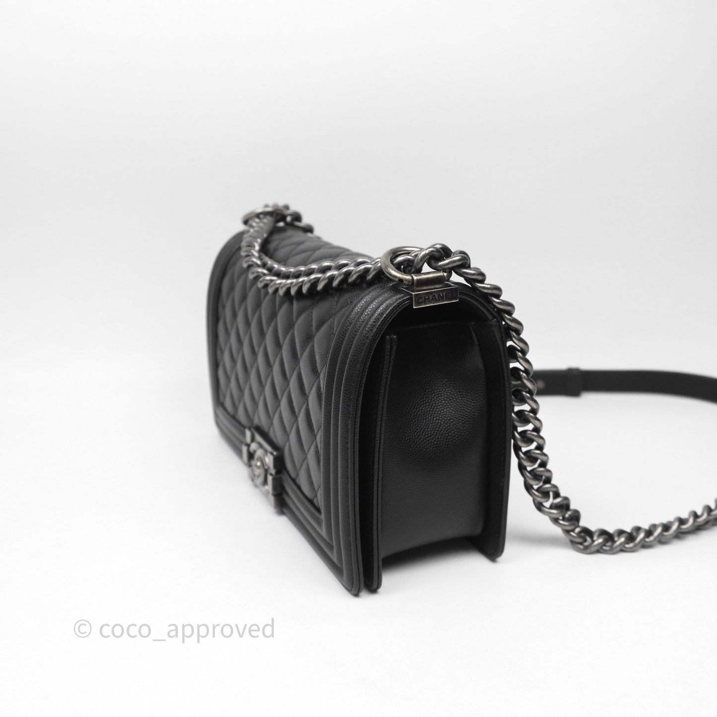 Chanel Quilted Medium Boy Black Caviar Ruthenium Hardware