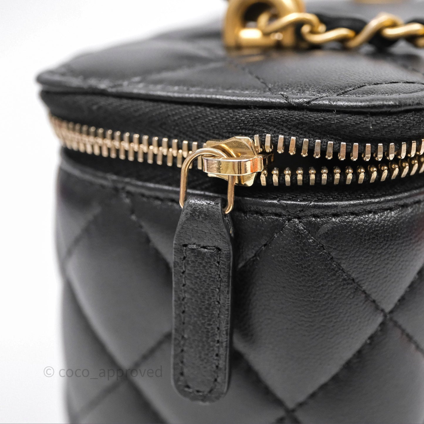 Chanel Vanity Rectangular Metal Top Handle Black Lambskin Aged Gold Hardware
