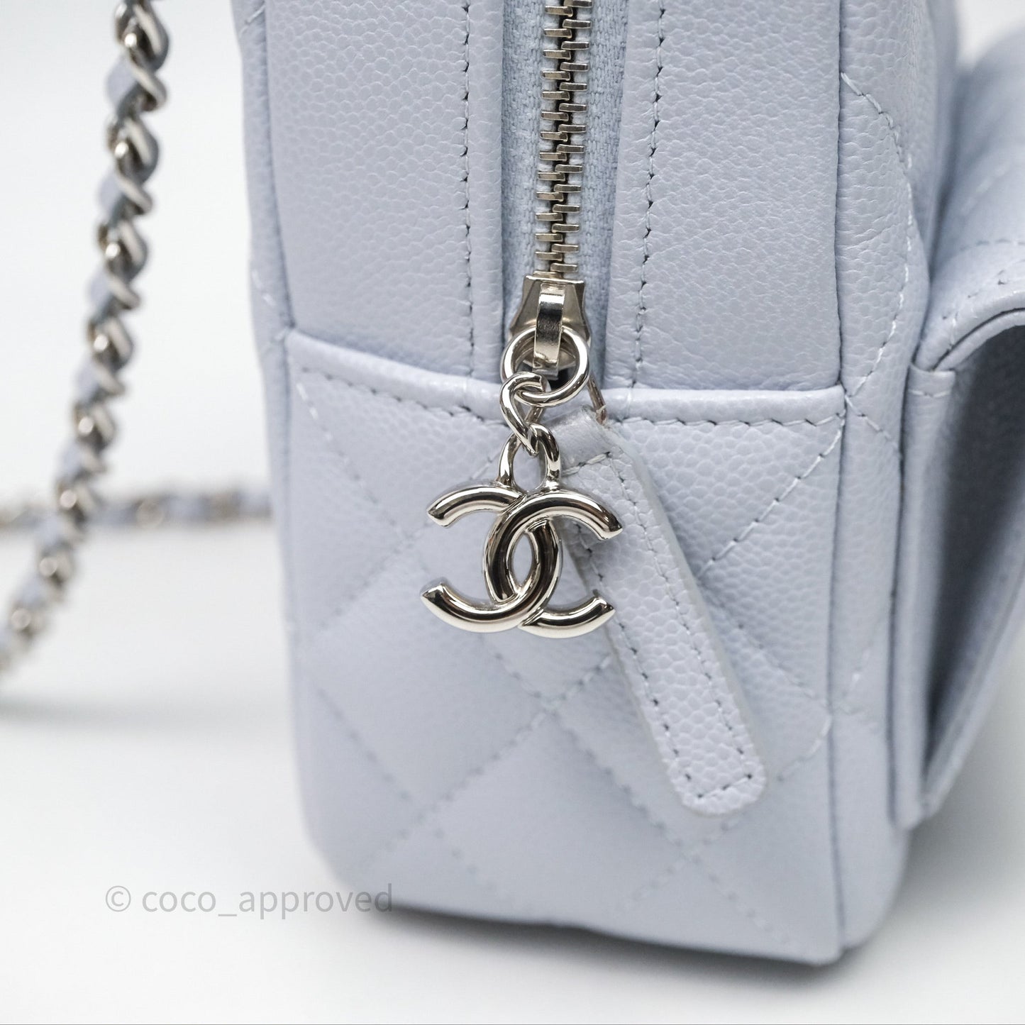 Chanel Classic Mini Backpack Light Blue Grey Caviar Silver Hardware