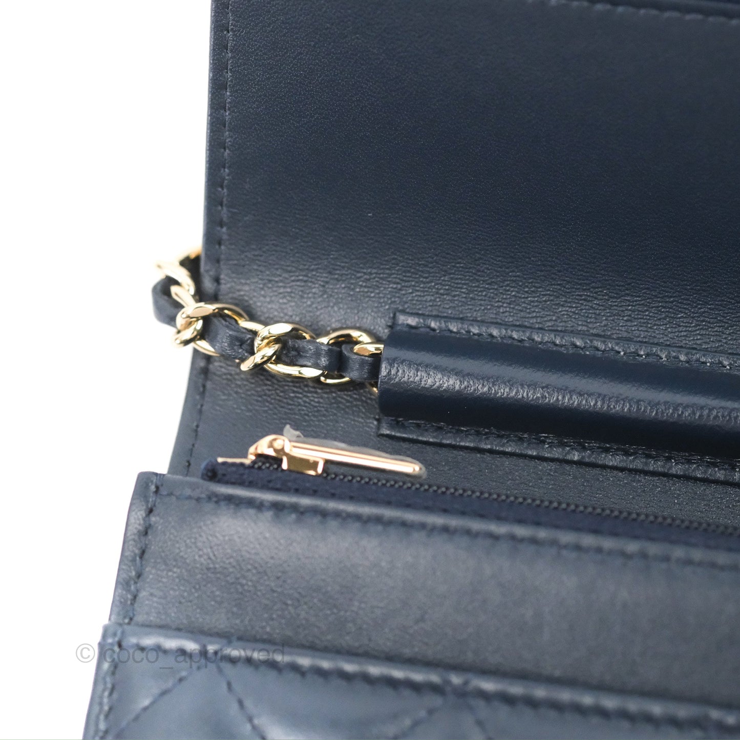 Chanel Quilted Classic Wallet on Chain WOC Navy Lambskin Gold Hardware